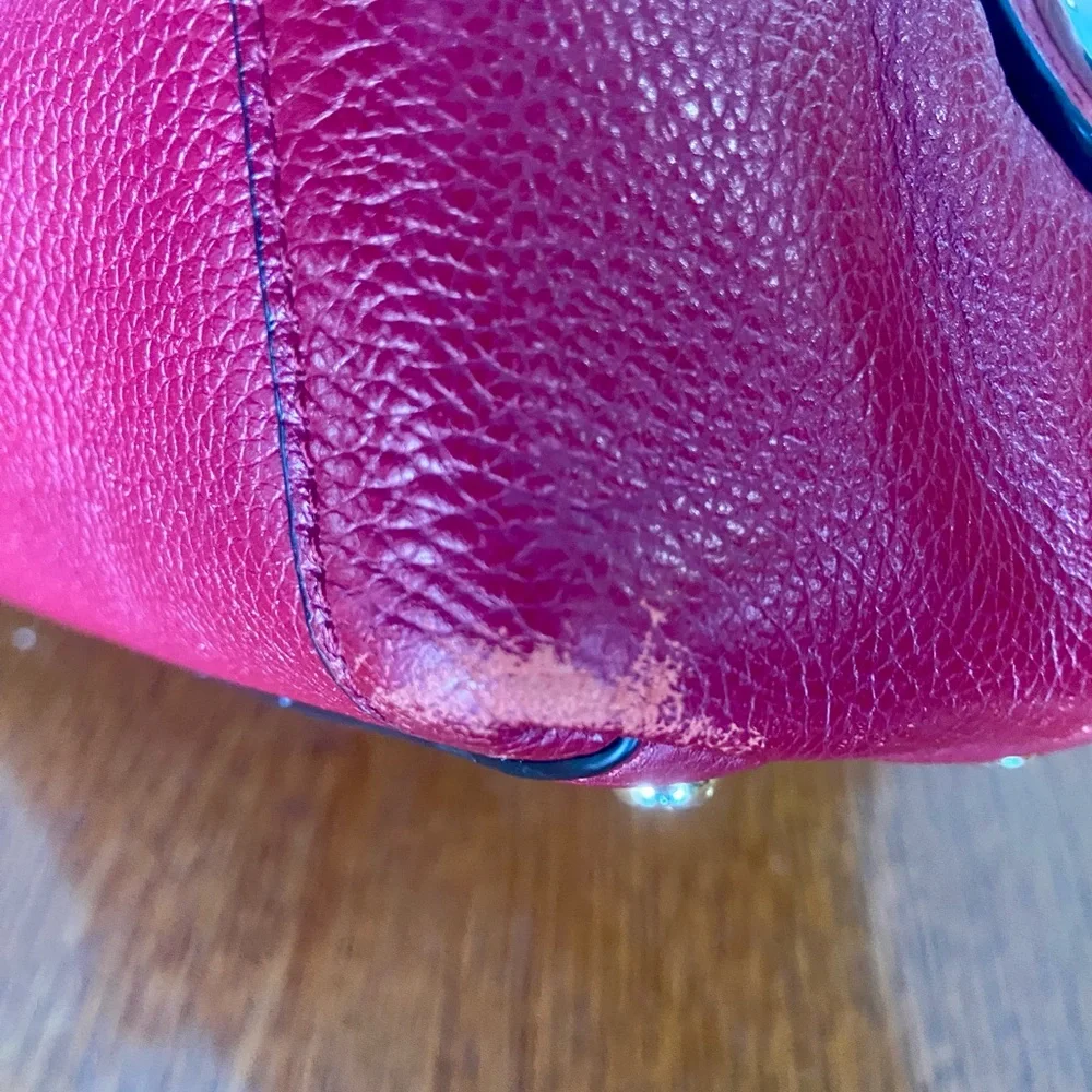 Coach Edie Turnlock Red Berry Pebbled Leather Shoulder Bag - Picture 8 of 12